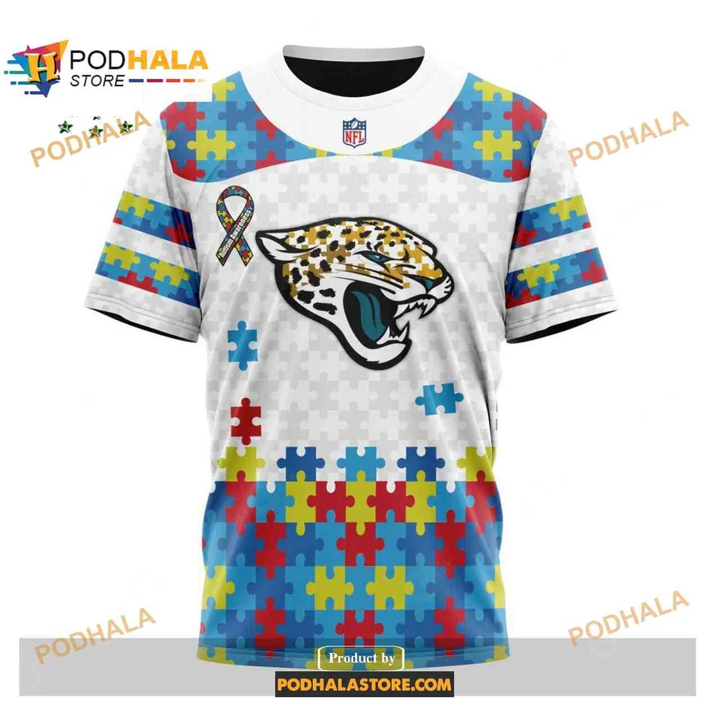 Colorful Jacksonville Jaguars Autism Awareness AOP Hoodie With Puzzle Design Colorful Jacksonville Jaguars Autism Awareness AOP Hoodie With Puzzle Design