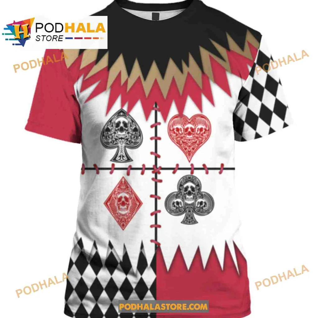 Colorful Jester Themed 3d Hoodie With Bold Patterns And Playing Card Symbols