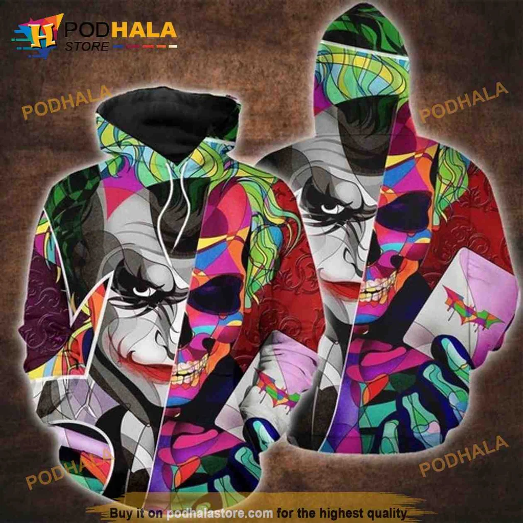 Colorful Joker Skull 3d Hoodie Featuring Vibrant Artistic Design