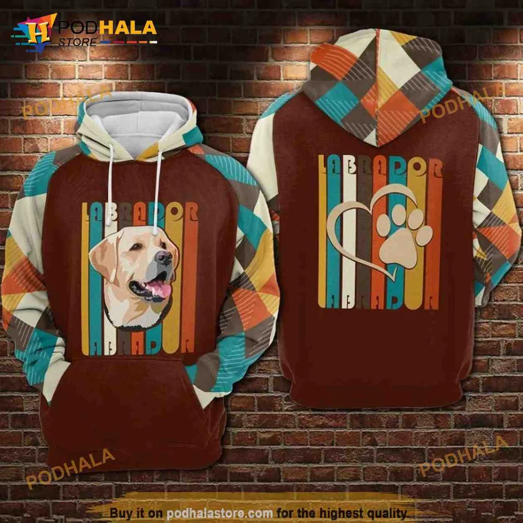 Colorful Labrador Dog 3d Hoodie With Vibrant Stripes And Paw Print Design