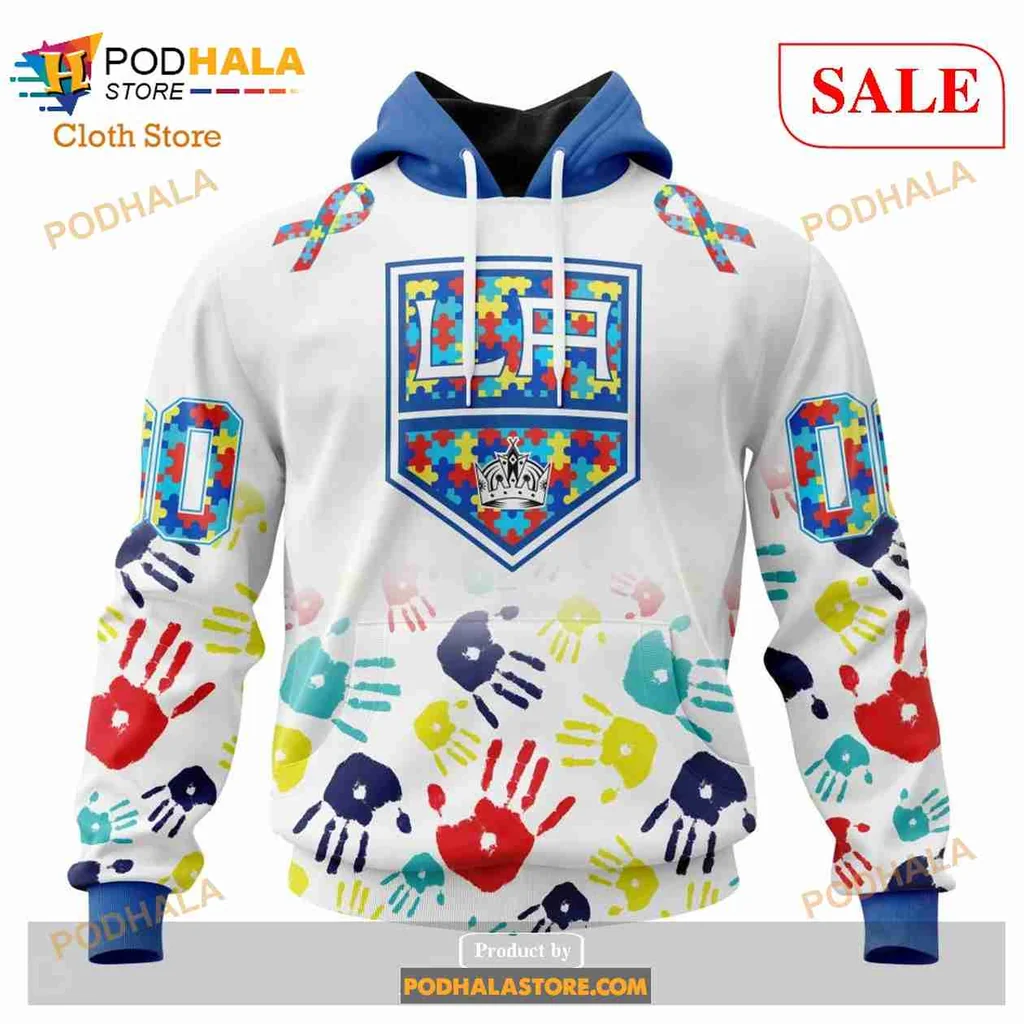Colorful Los Angeles Kings Autism Awareness Hoodie With Puzzle Piece Design