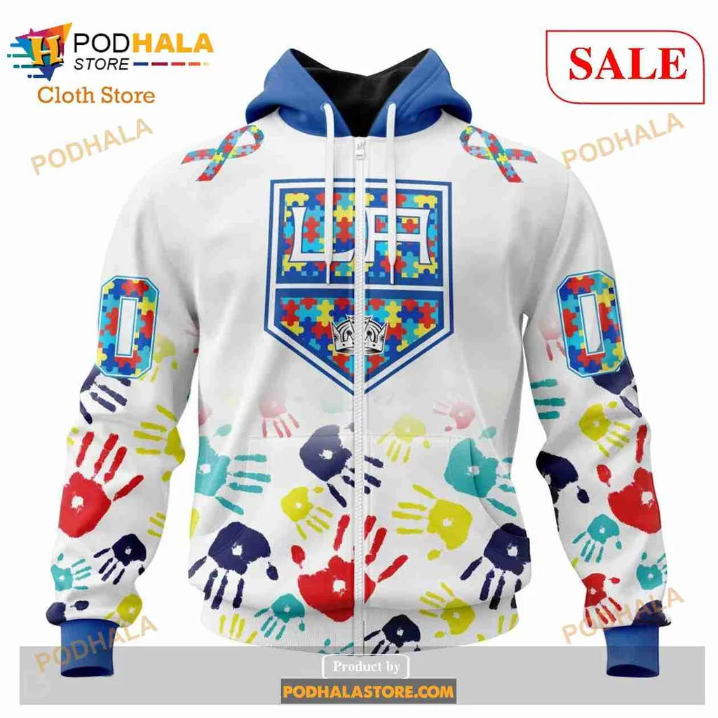 Colorful Los Angeles Kings Autism Awareness Hoodie With Puzzle Piece Design - View 1 Colorful Los Angeles Kings Autism Awareness Hoodie With Puzzle Piece Design - View 1