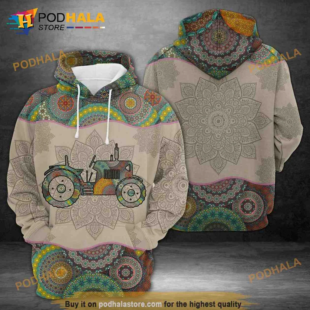 Colorful Mandala Tractor 3d Hoodie With Intricate Design