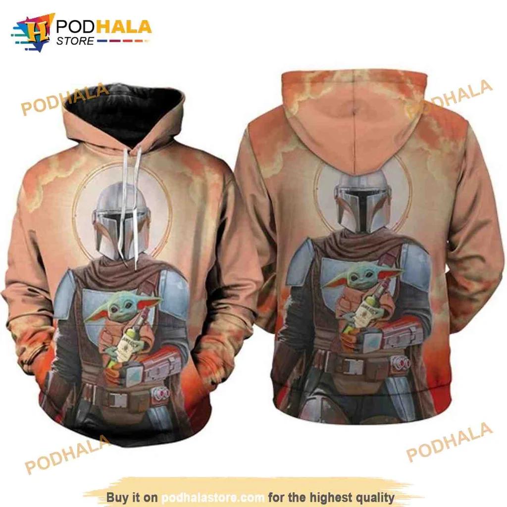 Colorful Mandalorian Warrior 3d Hoodie Featuring Baby Yoda Design