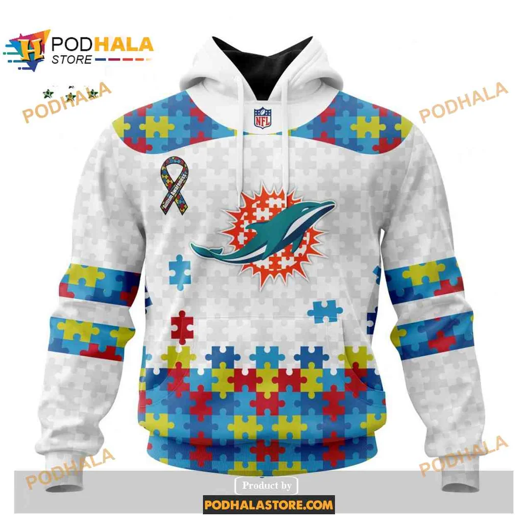 Colorful Miami Dolphins Autism Puzzle 3d Hoodie With Vibrant Design