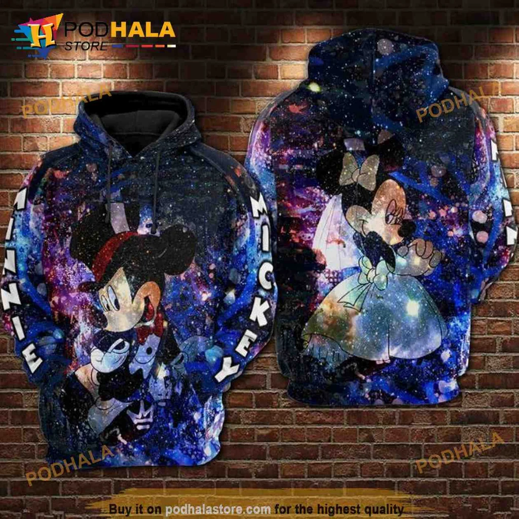 Colorful Mickey And Minnie Mouse 3d Hoodie Featuring Cosmic Design