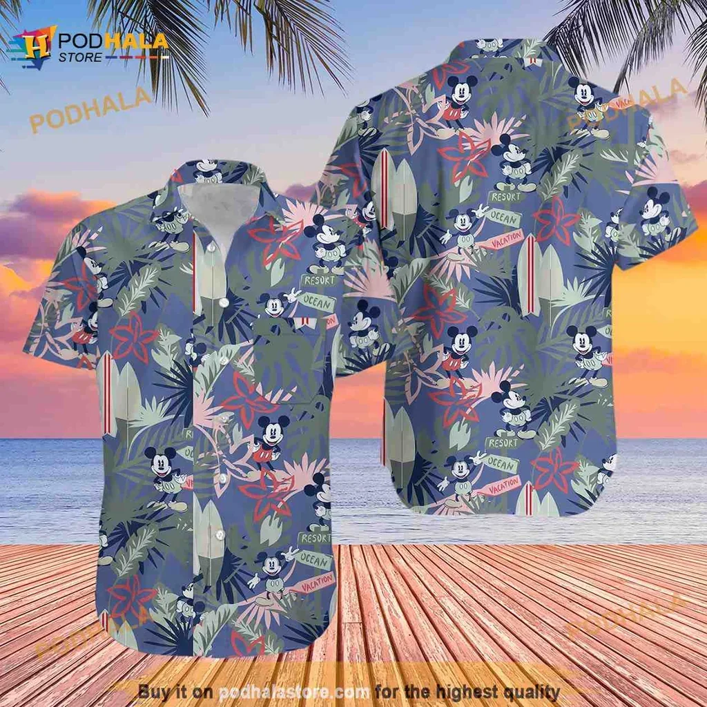 Colorful Mickey Mouse Aloha Shirt With Tropical Hawaiian Print