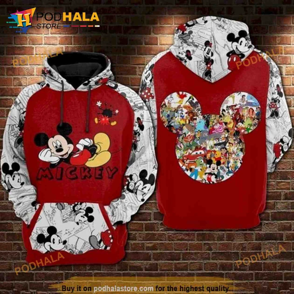 Colorful Mickey Mouse Cartoon Hoodie Featuring Disney Characters And Scenes
