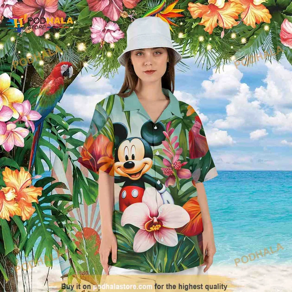Colorful Mickey Mouse Floral Hawaiian Shirt With Vibrant Tropical Design