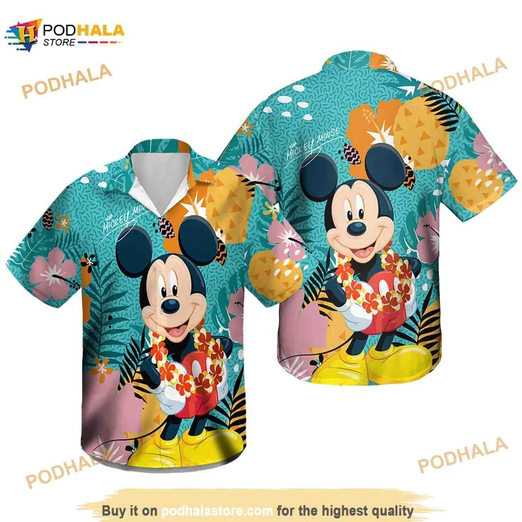 Colorful Mickey Mouse Tropical Shirt Featuring Vibrant Floral Design