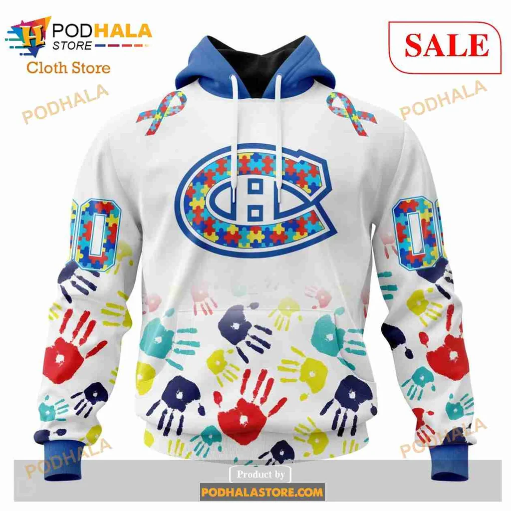 Colorful Montreal Canadiens 3d Hoodie With Autism Awareness Handprints