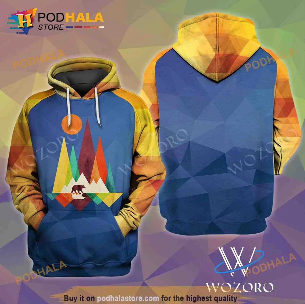 Colorful Mountain Range 3d Hoodie Featuring Abstract Geometric Design