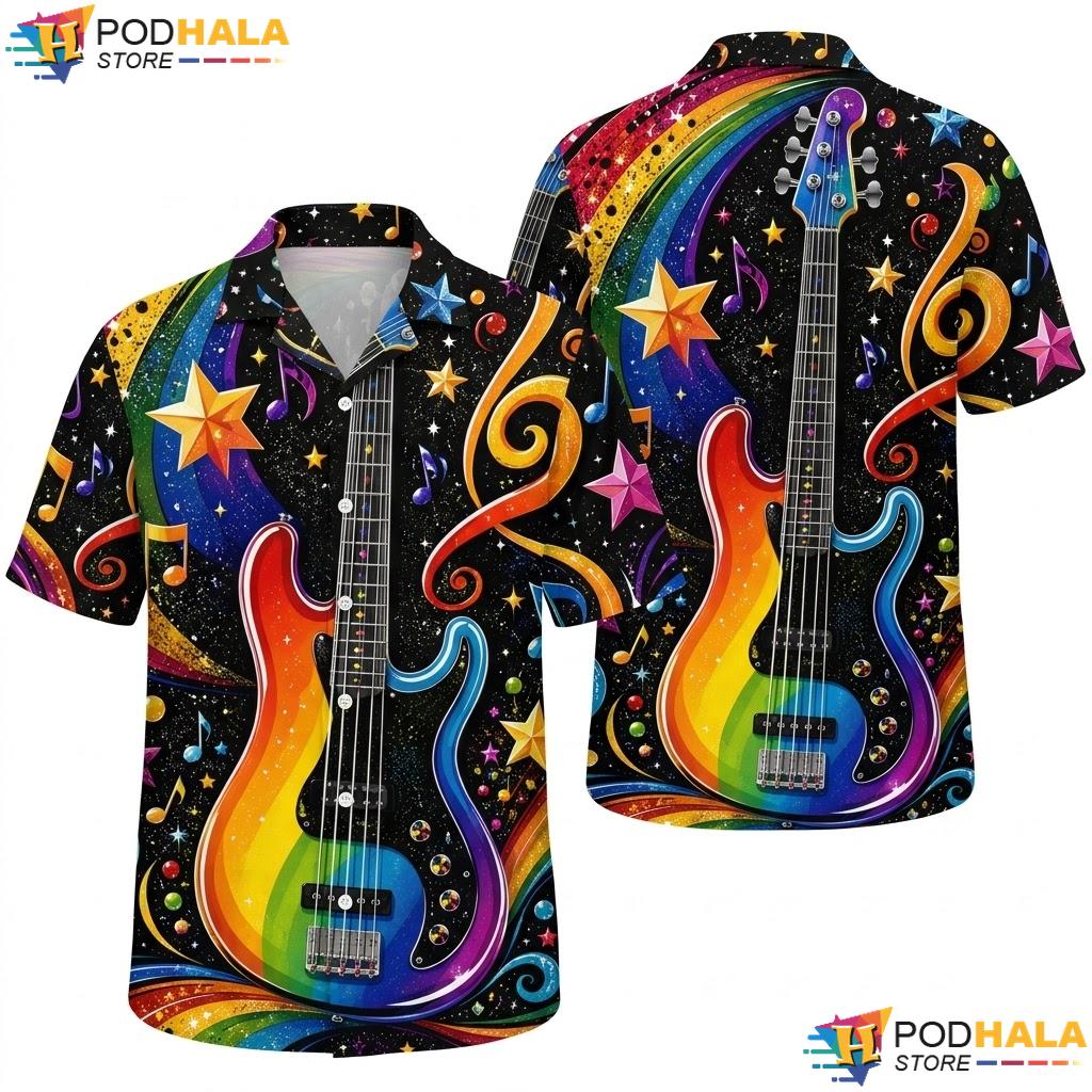 Colorful Music Note Guitar Hawaiian Shirt Vibrant Lover Casual Apparel