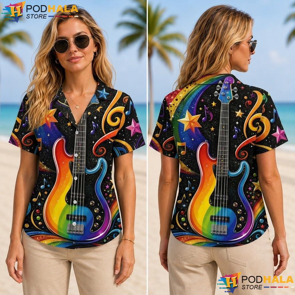 Colorful Music Note Guitar Aloha Shirt Vibrant Lover Casual Apparel Colorful Music Note Guitar Aloha Shirt Vibrant Lover Casual Apparel