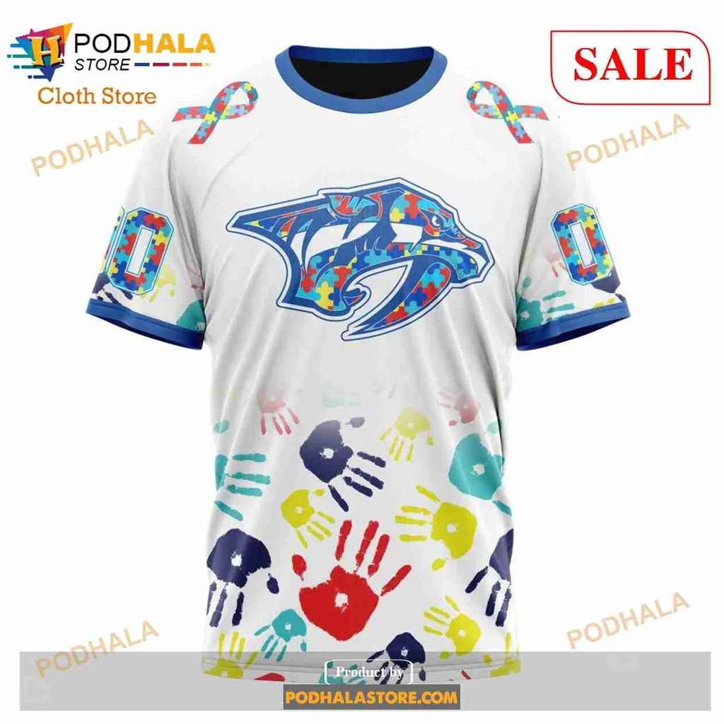 Colorful Nashville Predators Autism Awareness Hoodie With Handprint Design - Product View 6 Colorful Nashville Predators Autism Awareness Hoodie With Handprint Design - Product View 6