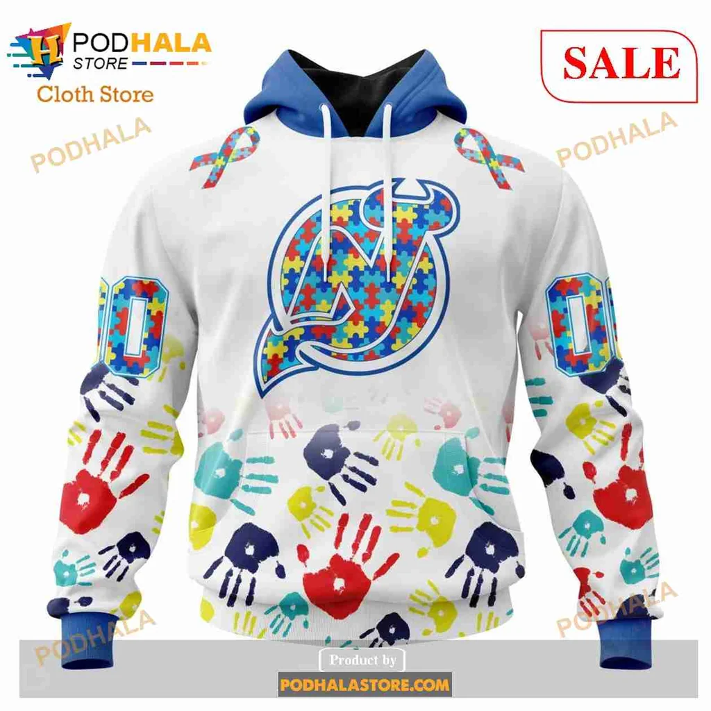 Colorful New Jersey Devils Autism Awareness Hoodie With Puzzle Piece Design
