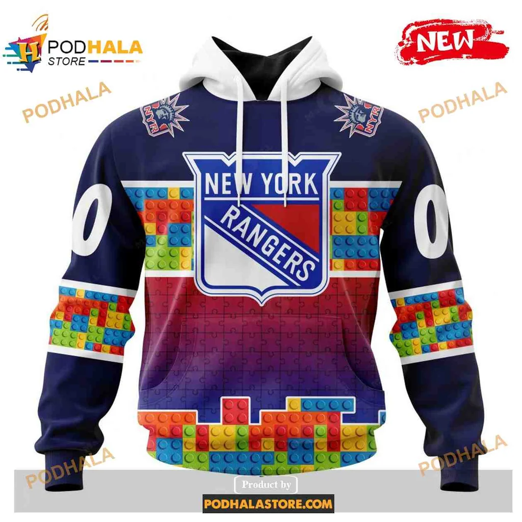 Colorful New York Rangers 3d Hoodie With Vibrant Logo And Pixel Art Design