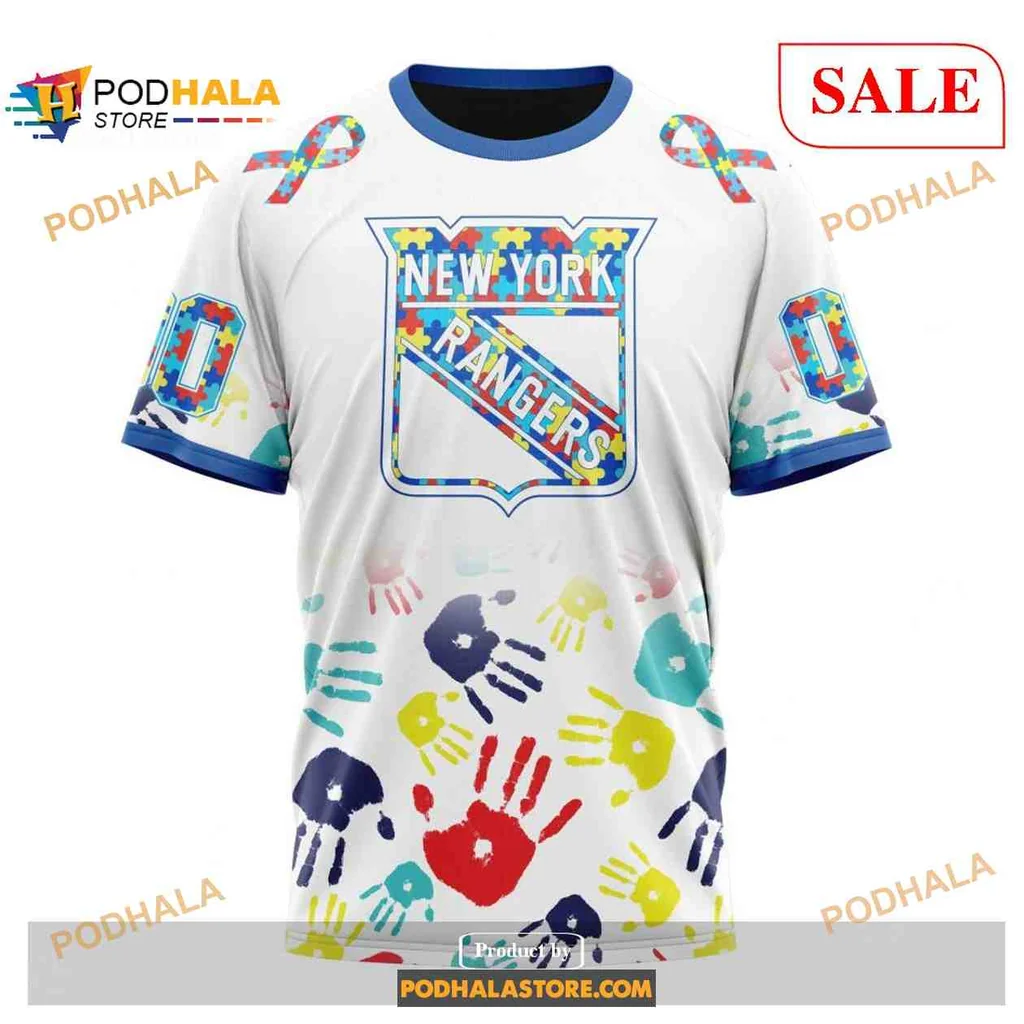Colorful New York Rangers Autism Awareness Hoodie With Fun Design - View 2 Colorful New York Rangers Autism Awareness Hoodie With Fun Design - View 2