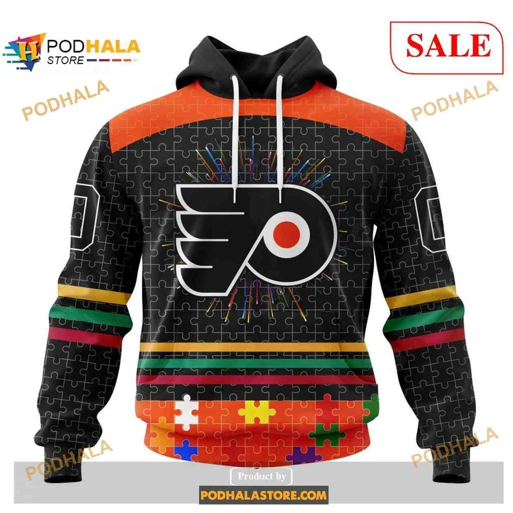 Colorful Philadelphia Flyers Autism Awareness 3d Hoodie With Playful Puzzle Design