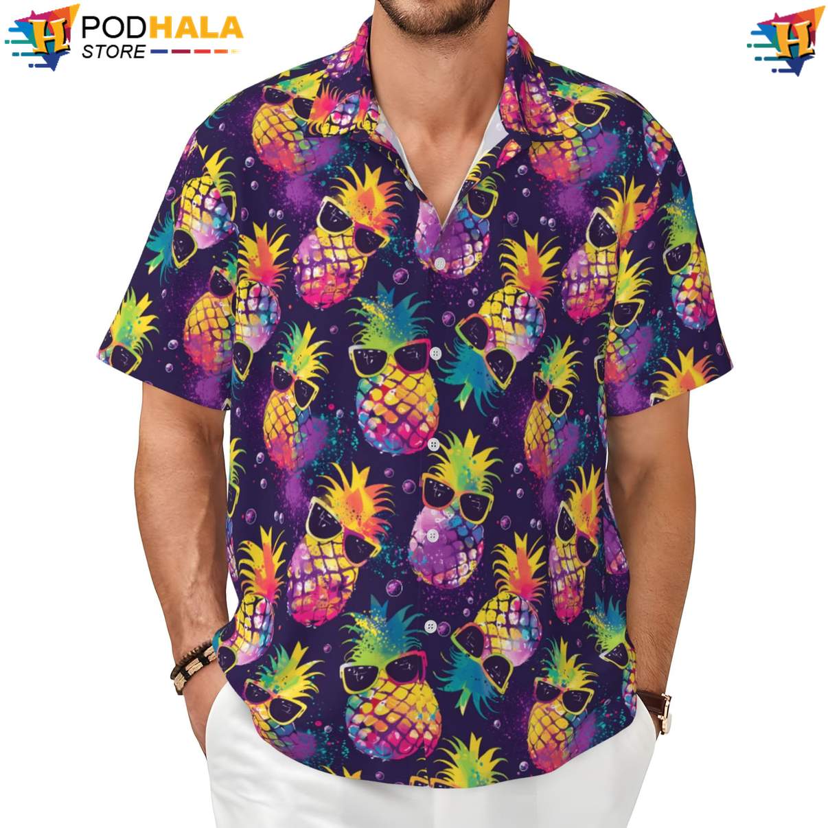 Colorful Pineapples Hawaiian Shirt Funny Mens Short Sleeve Beach Clothing