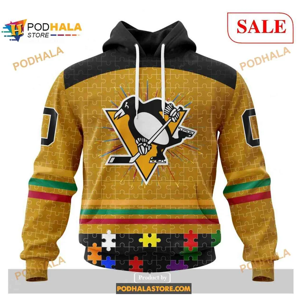 Colorful Pittsburgh Penguins Puzzle Hoodie Featuring Autism Awareness Design