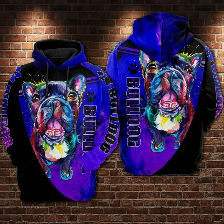 Colorful Playful Bulldog 3d Hoodie With Vibrant Graphic Design