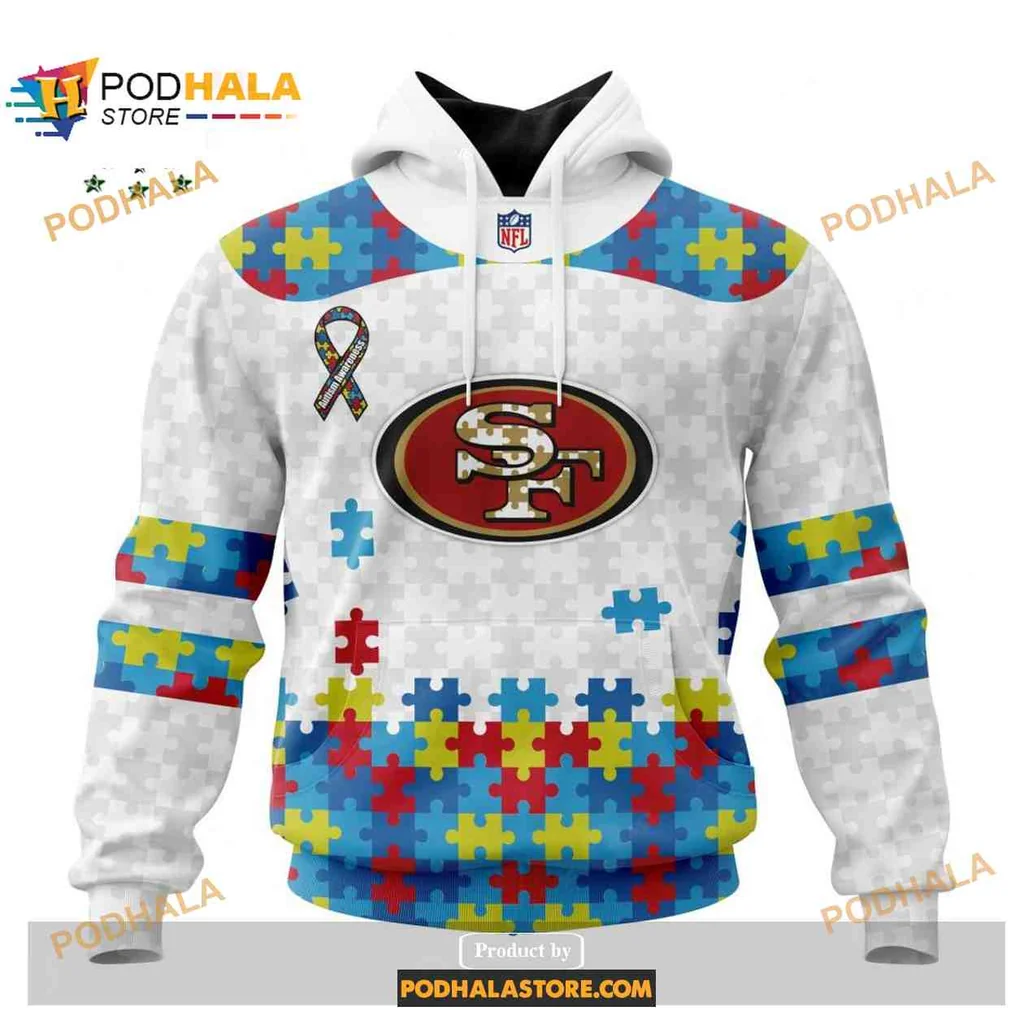Colorful San Francisco 49ers Autism Awareness Hoodie With Puzzle Design