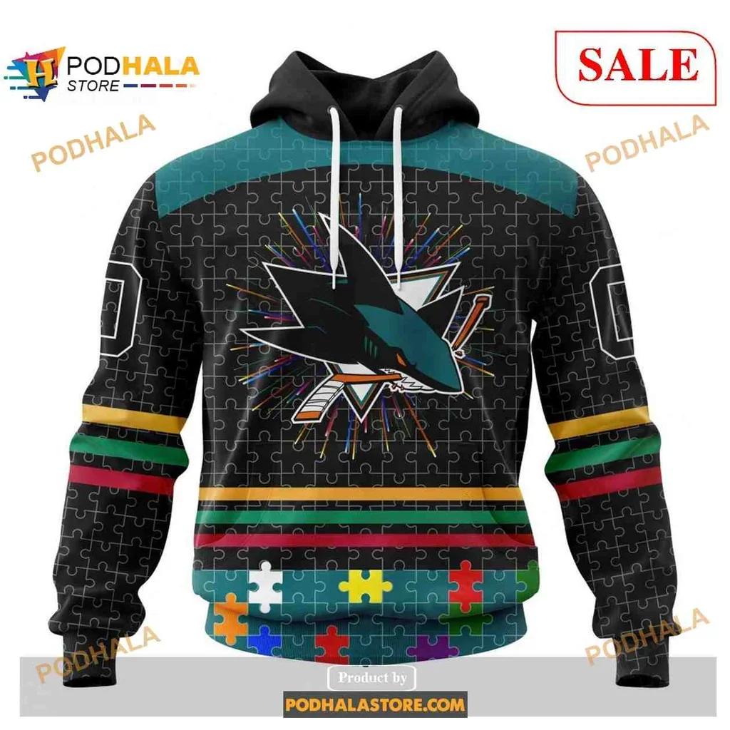 Colorful San Jose Sharks Puzzle Hoodie With Autism Awareness Design