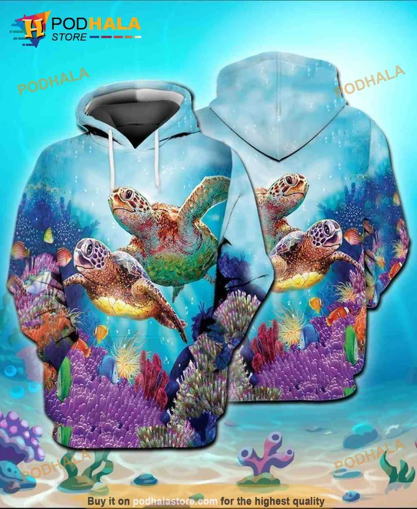 Colorful Sea Turtle Ocean 3d Hoodie With Vibrant Underwater Design