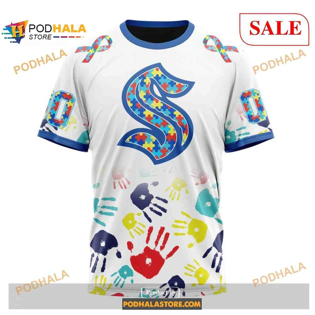 Colorful Seattle Kraken Autism Awareness AOP Hoodie With Puzzle Design Colorful Seattle Kraken Autism Awareness AOP Hoodie With Puzzle Design