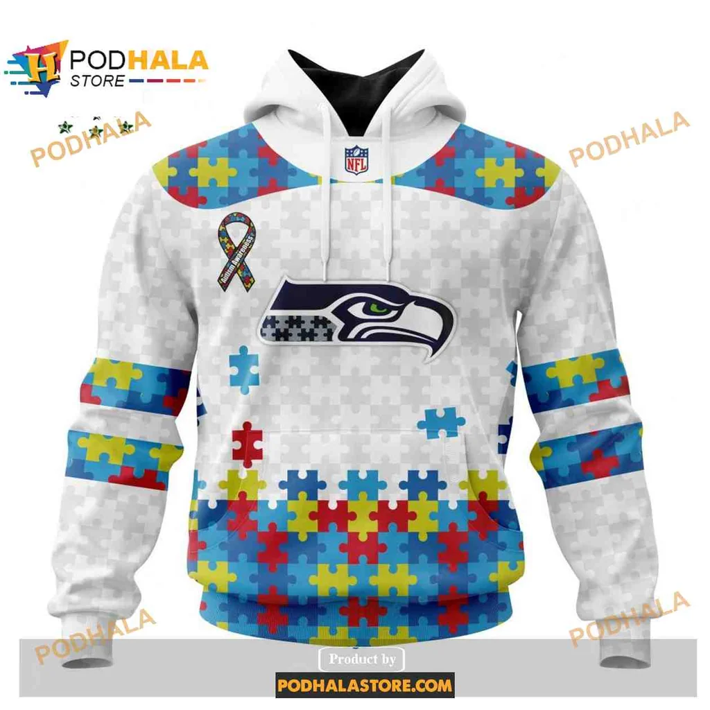 Colorful Seattle Seahawks Autism Puzzle 3d Hoodie With Bright Design