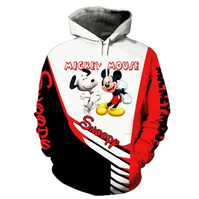 Colorful Snoopy Mickey Mouse 3d Hoodie Featuring Playful Cartoon Design