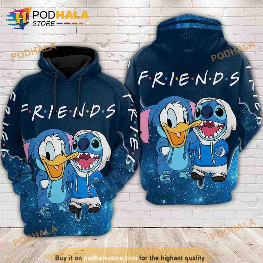 Colorful Stitch And Donald Duck 3d Hoodie Featuring Friends Design Colorful Stitch And Donald Duck 3d Hoodie Featuring Friends Design