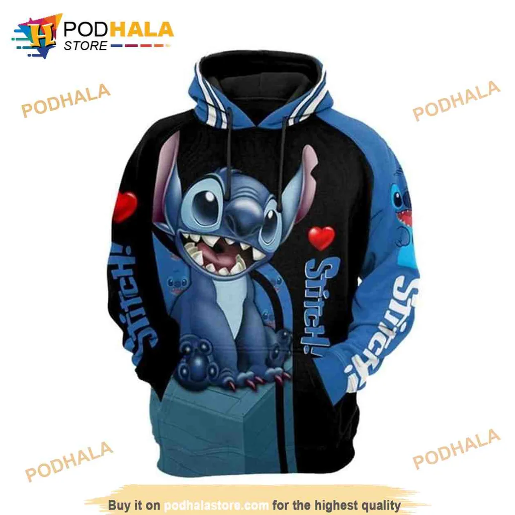Colorful Stitch Disney 3d Hoodie Featuring Playful Heart Design