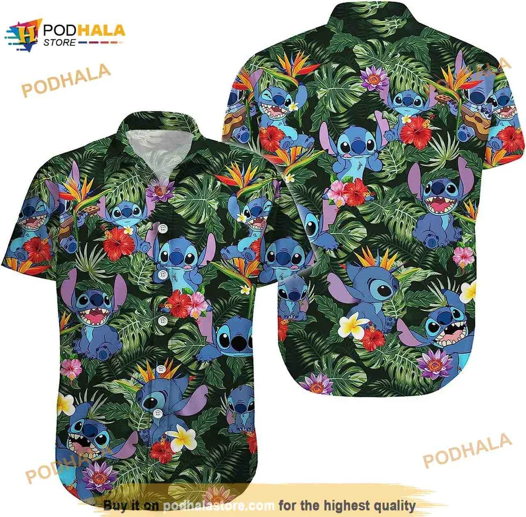 Colorful Stitch Hawaiian Shirt With Tropical Floral Design