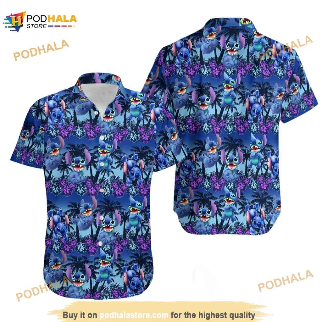 Colorful Stitch Tropical Hawaiian Shirt With Vibrant Floral Design