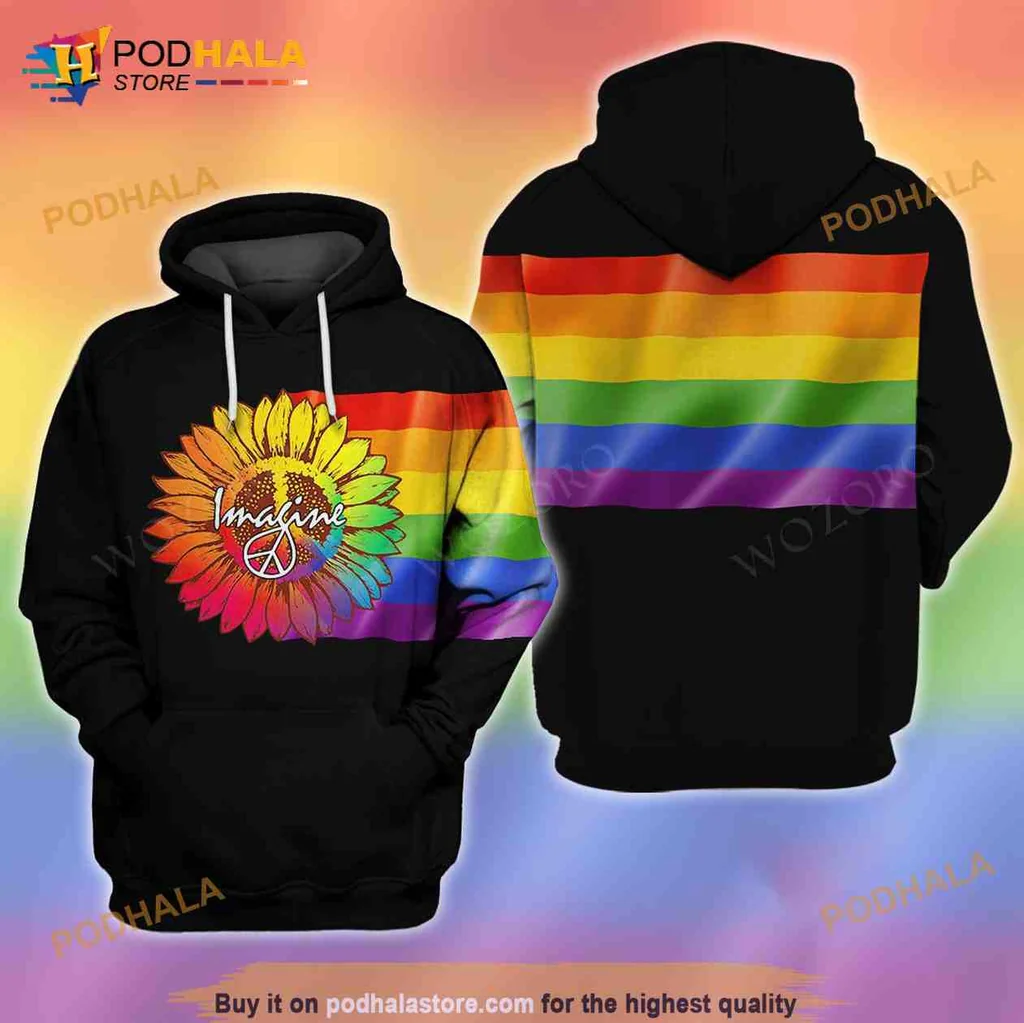 Colorful Sunflower Imagine 3d Hoodie With Rainbow Background Design