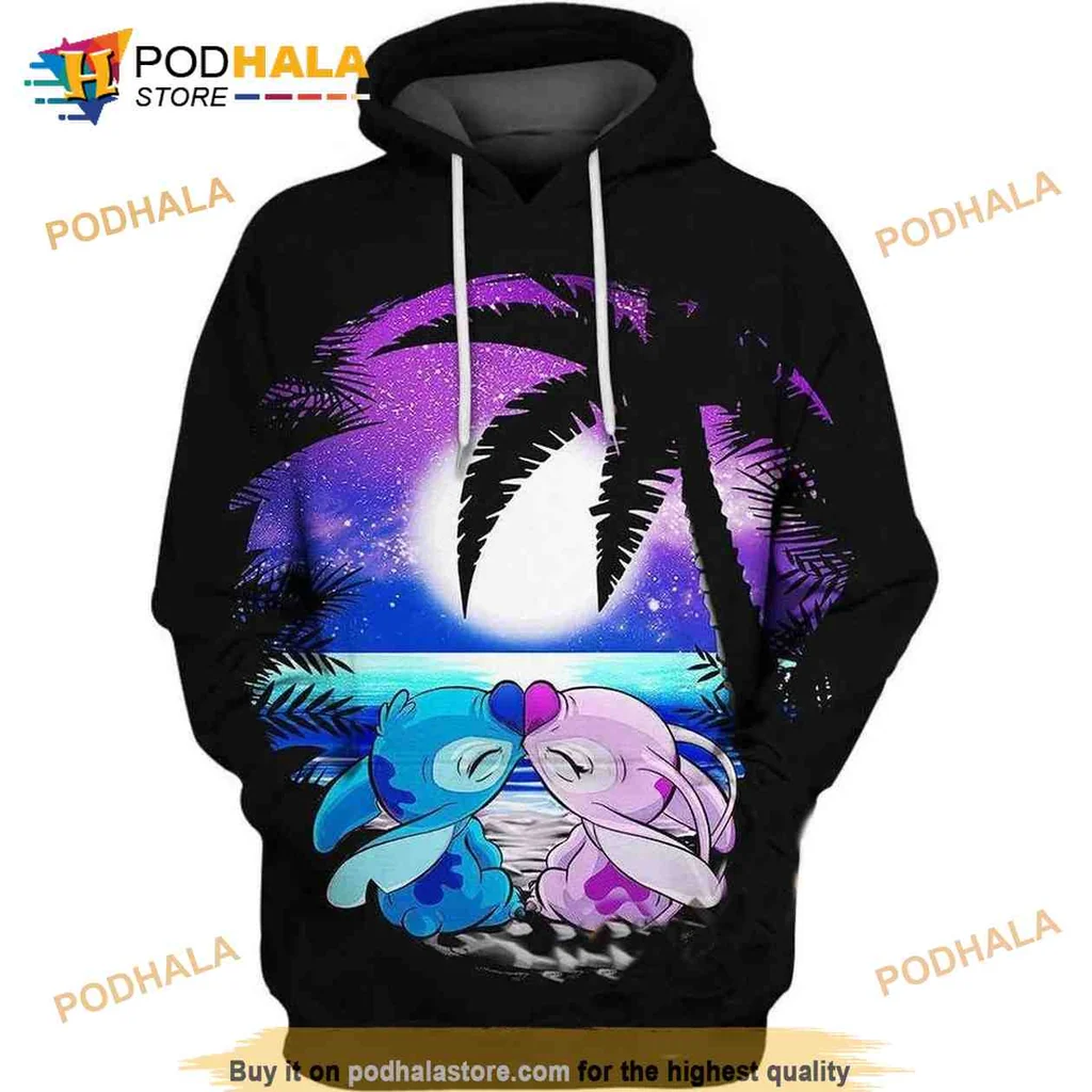 Colorful Sunset Rabbits 3d Hoodie Featuring Whimsical Embrace Design