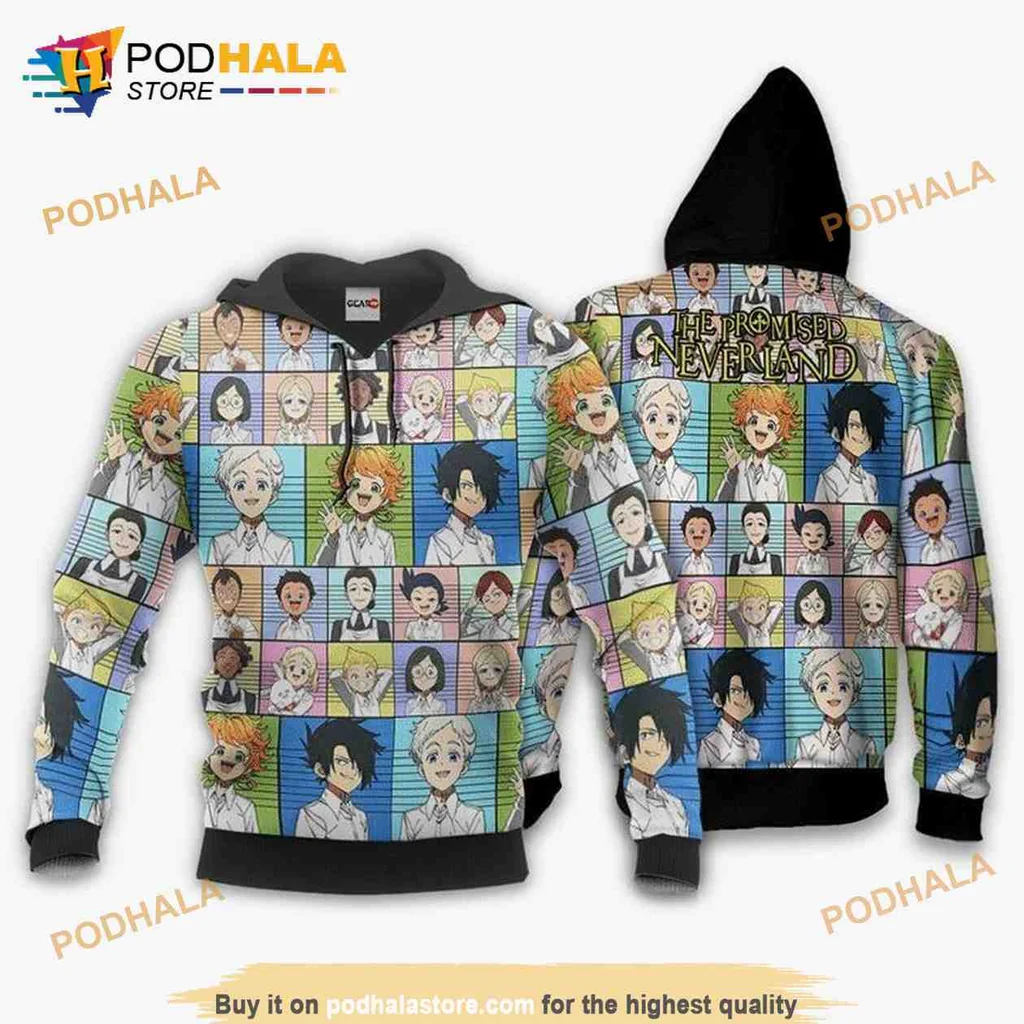 Colorful The Promised Neverland Characters 3d Hoodie Featuring Vibrant Design