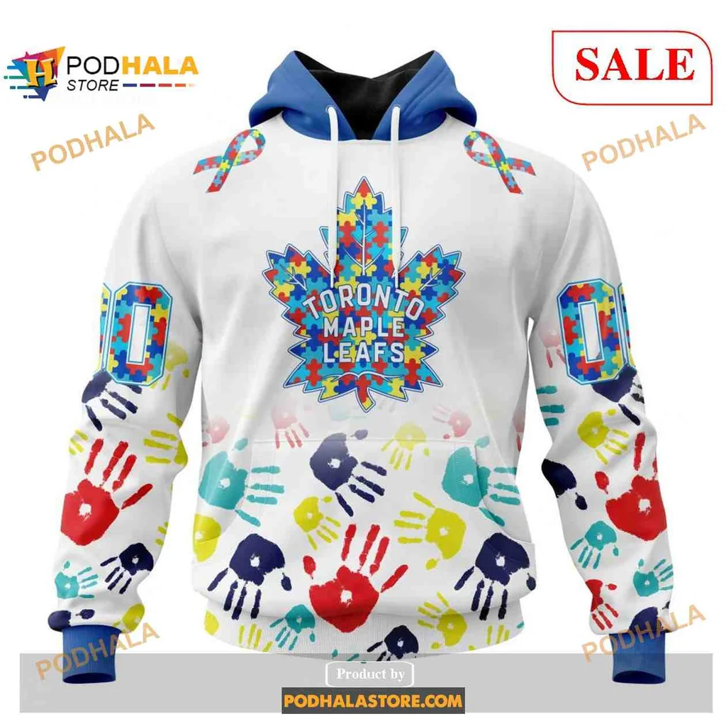 Colorful Toronto Maple Leafs Autism Awareness Hoodie With Handprint Design