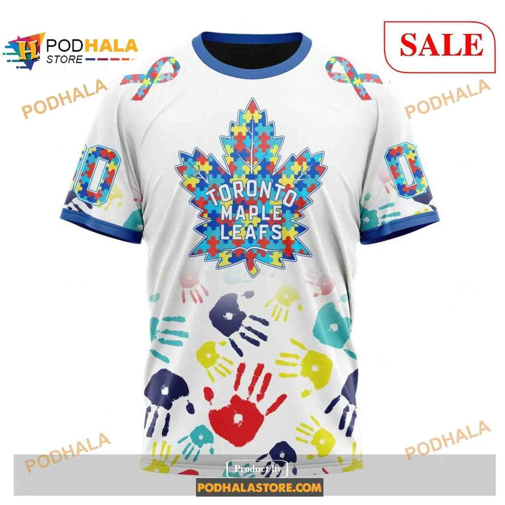 Colorful Toronto Maple Leafs Autism Awareness Hoodie With Handprint Design - View 2 Colorful Toronto Maple Leafs Autism Awareness Hoodie With Handprint Design - View 2