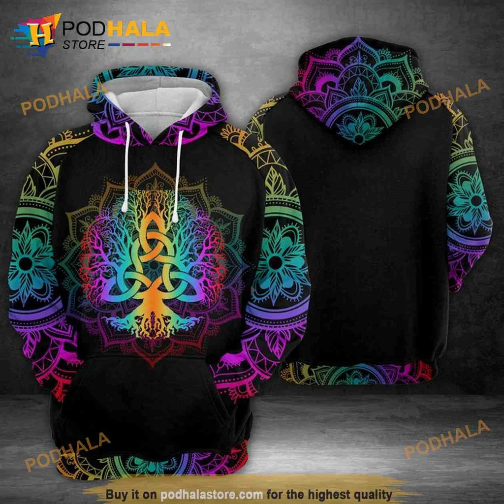 Colorful Tree Of Life 3d Hoodie With Mandala Patterns And Geometric Shapes