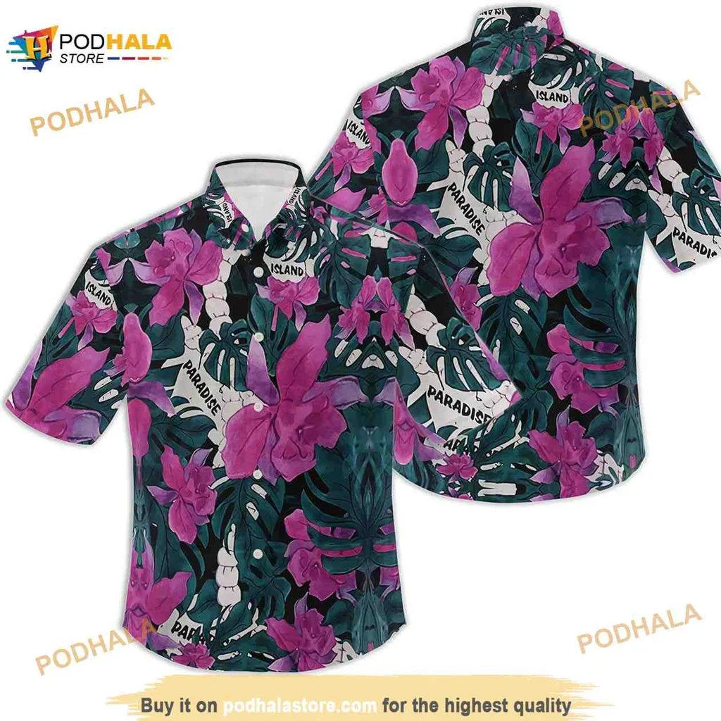 Colorful Tropical Floral Hawaiian Shirt Featuring Hibiscus And Green Foliage