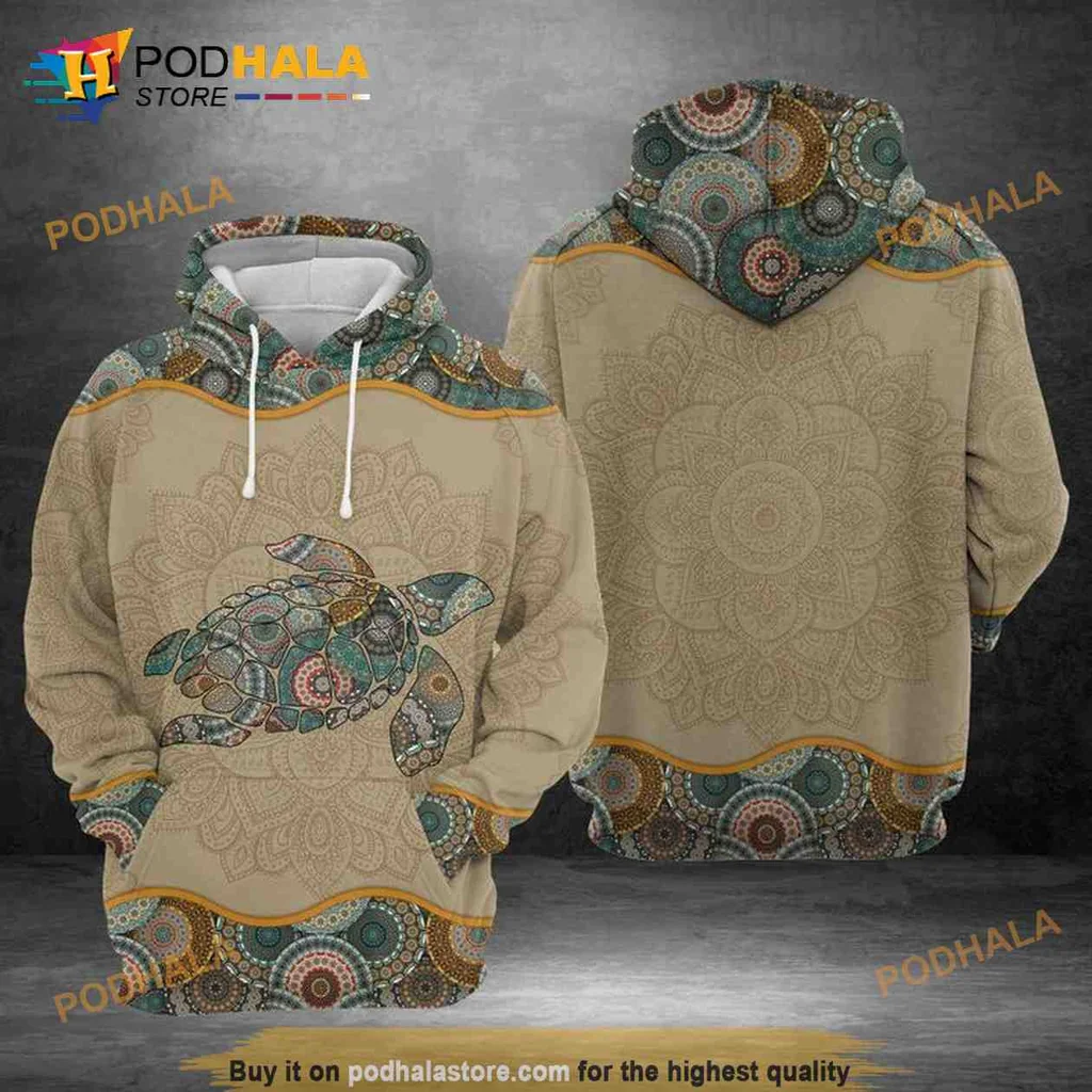 Colorful Turtle Mandala 3d Hoodie Featuring Earthy Tones And Vibrant Patterns