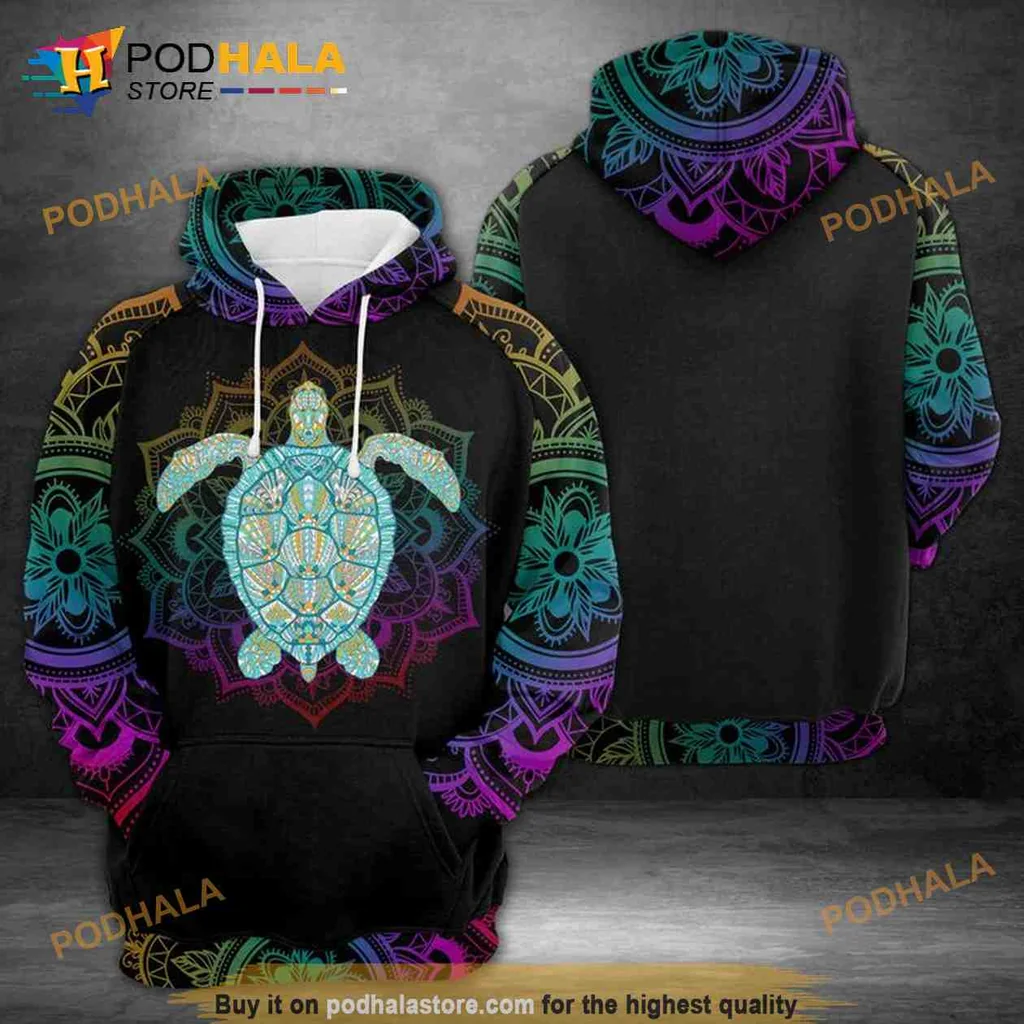 Colorful Turtle Mandala 3d Hoodie With Vibrant Floral Patterns