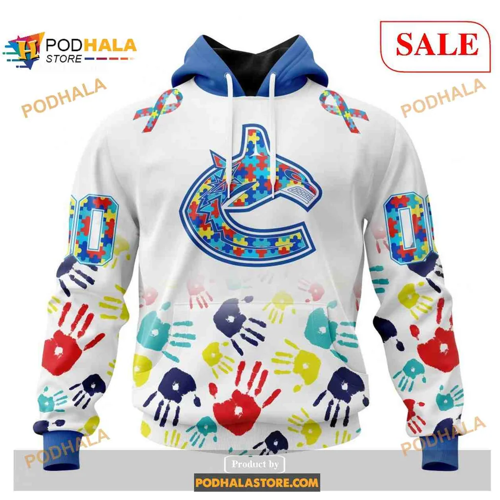 Colorful Vancouver Canucks Autism Awareness 3d Hoodie With Puzzle Design