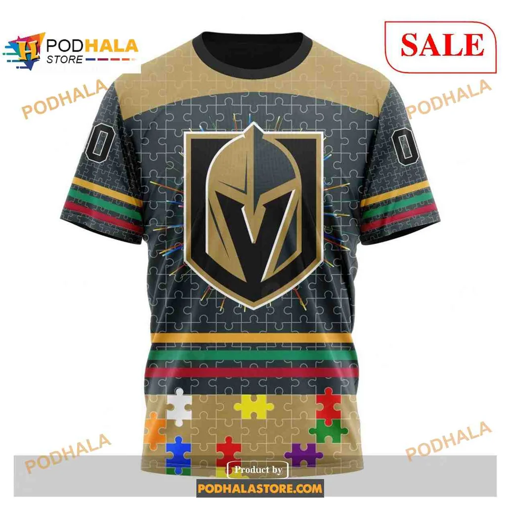 Colorful Vegas Golden Knights AOP Hoodie With Autism Awareness Design Colorful Vegas Golden Knights AOP Hoodie With Autism Awareness Design