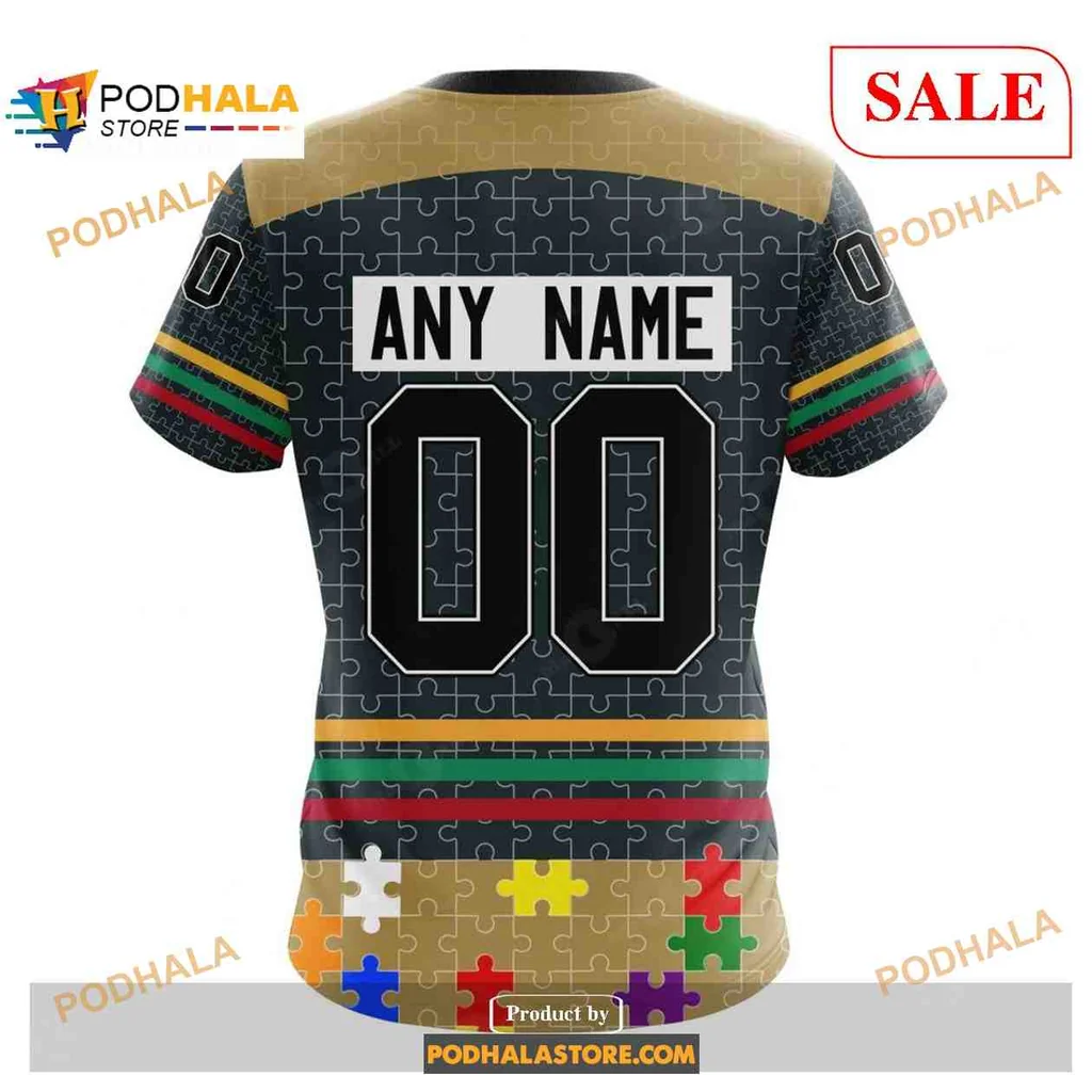 Colorful Vegas Golden Knights 3D Print Hoodie With Autism Awareness Design Colorful Vegas Golden Knights 3D Print Hoodie With Autism Awareness Design