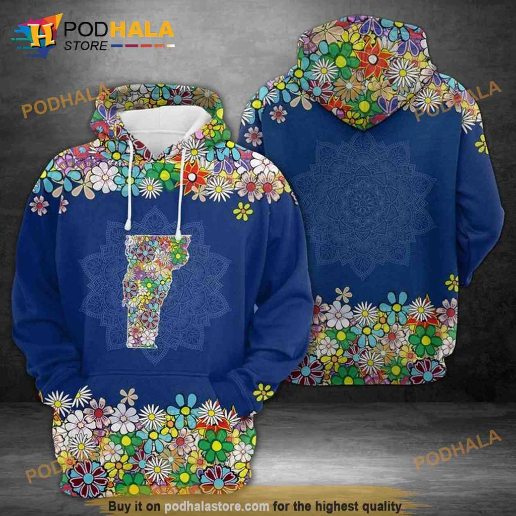 Colorful Vermont Floral 3d Hoodie With Vibrant Flower Mosaic Design