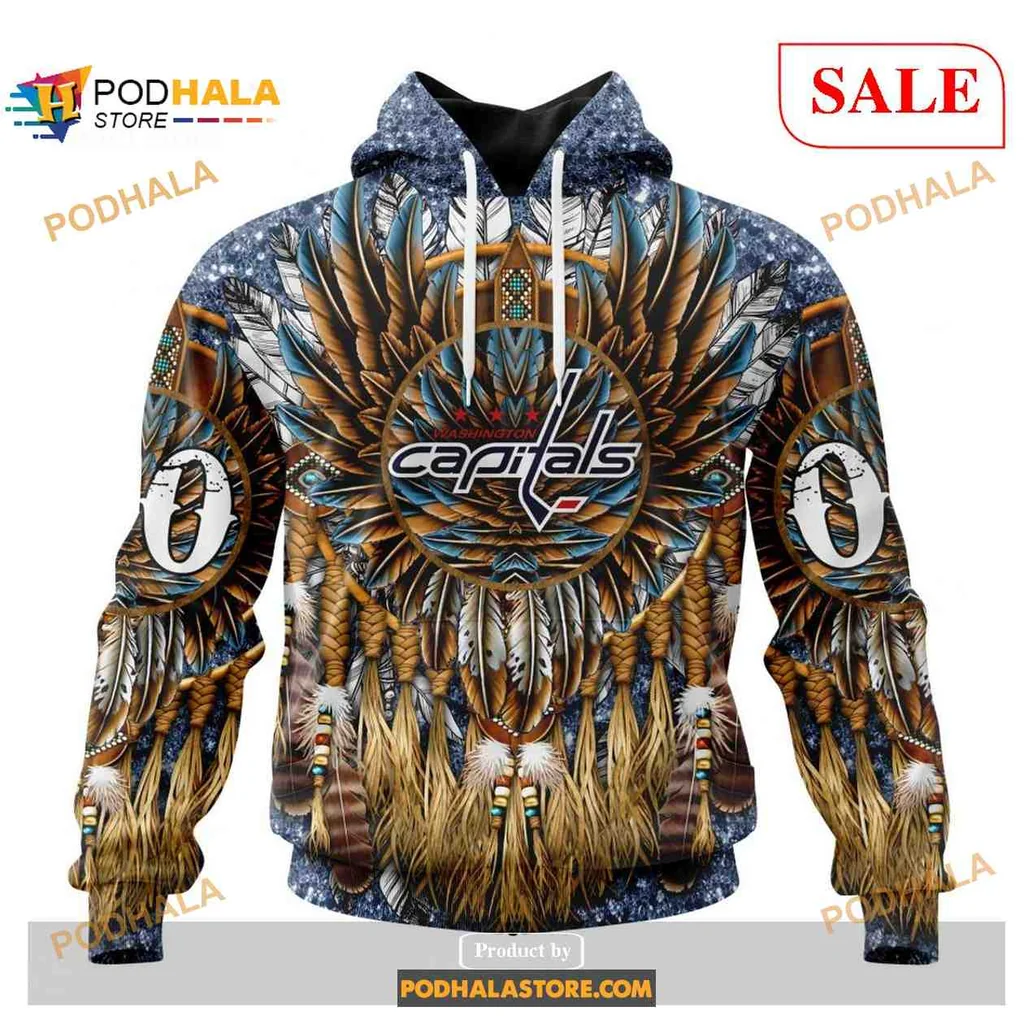 Colorful Washington Capitals Native American Hoodie Featuring Feather Design